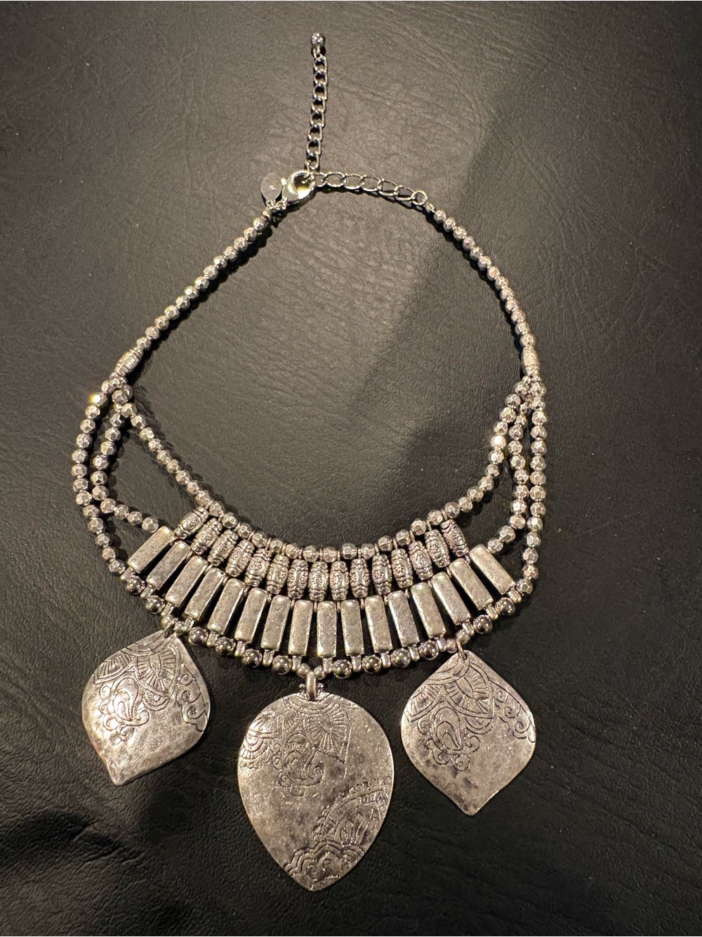Silver-Tone Boho Triple-Pendant Statement Necklace